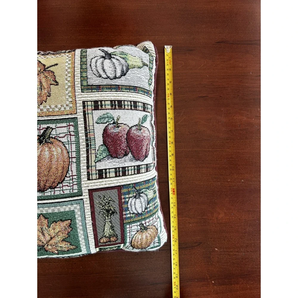 Fall Autumn Needlepoint‎ Pillow Pumpkins Apples Leaves Thanksgiving Decor 16x16